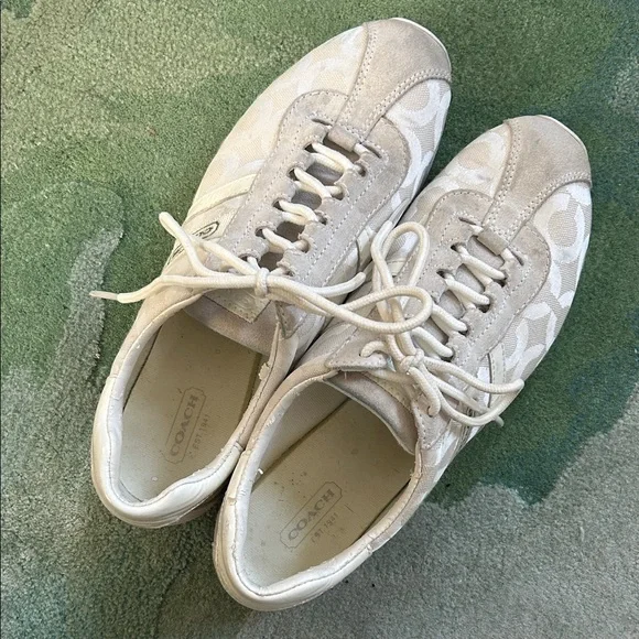 COACH Cream Kathleen Canvas + Suede Sneakers Size 8 - Picture 8 of 10